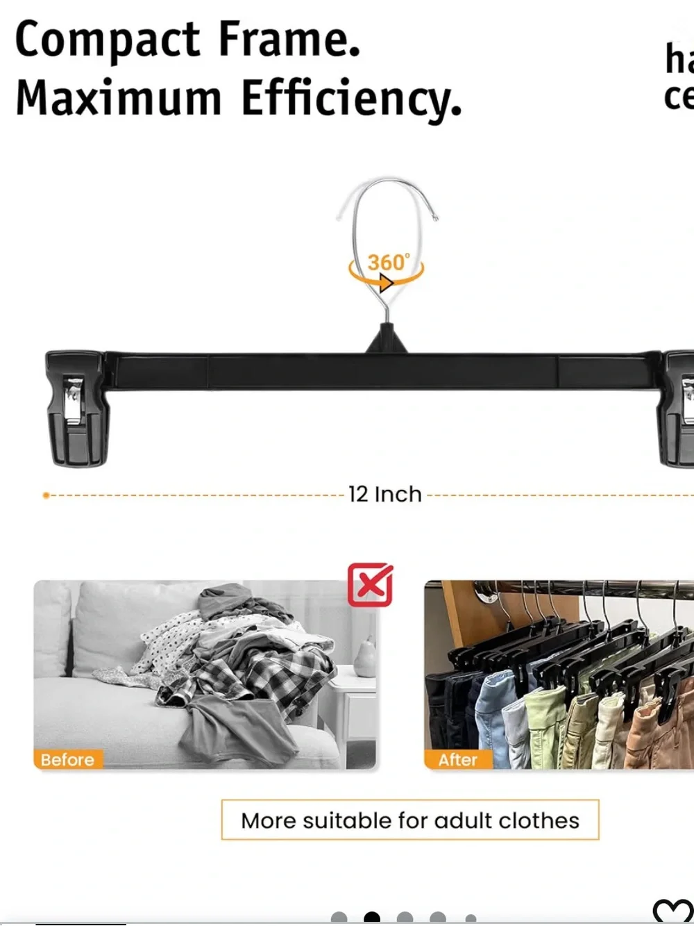 12 Pack 12 Inch Slim Black Plastic Clothes Hangers with Clips Hangers